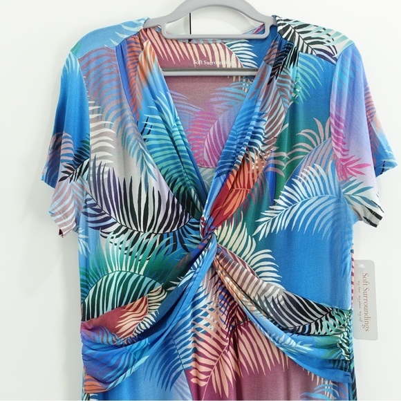 NWT Soft Surroundings Anya MIDI Dress V-Neck Palm Tropical Multicolor Sz M - Picture 3 of 10